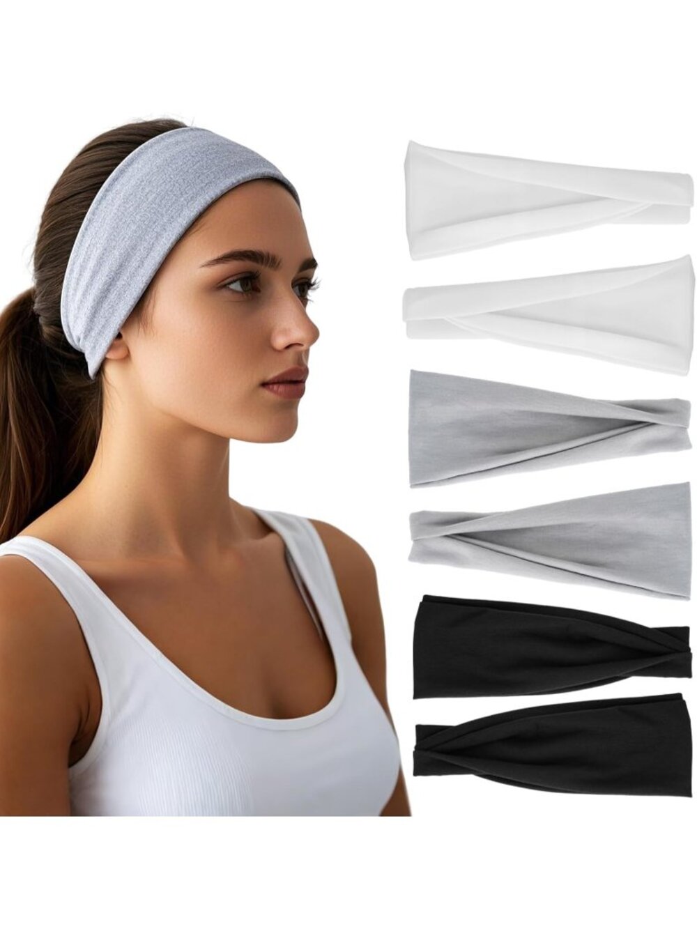 Women's Stretchy 6 Pack Thin Headbands Yoga Sweatbands Hair Accessories